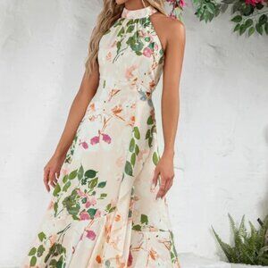 JJ'S HOUSE -  Floral Print Ruffle Halter High Neck Sleeveless - Large - NWT